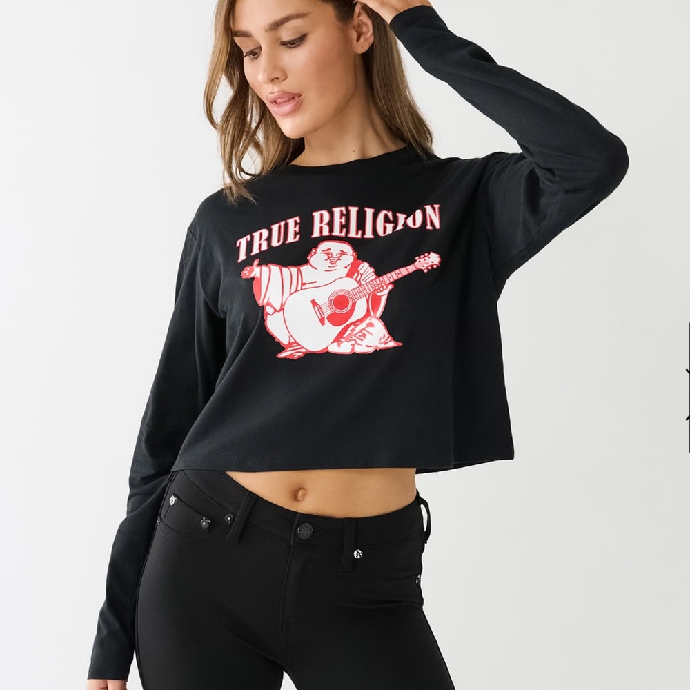 True Religion Black Graphic Crop Tee